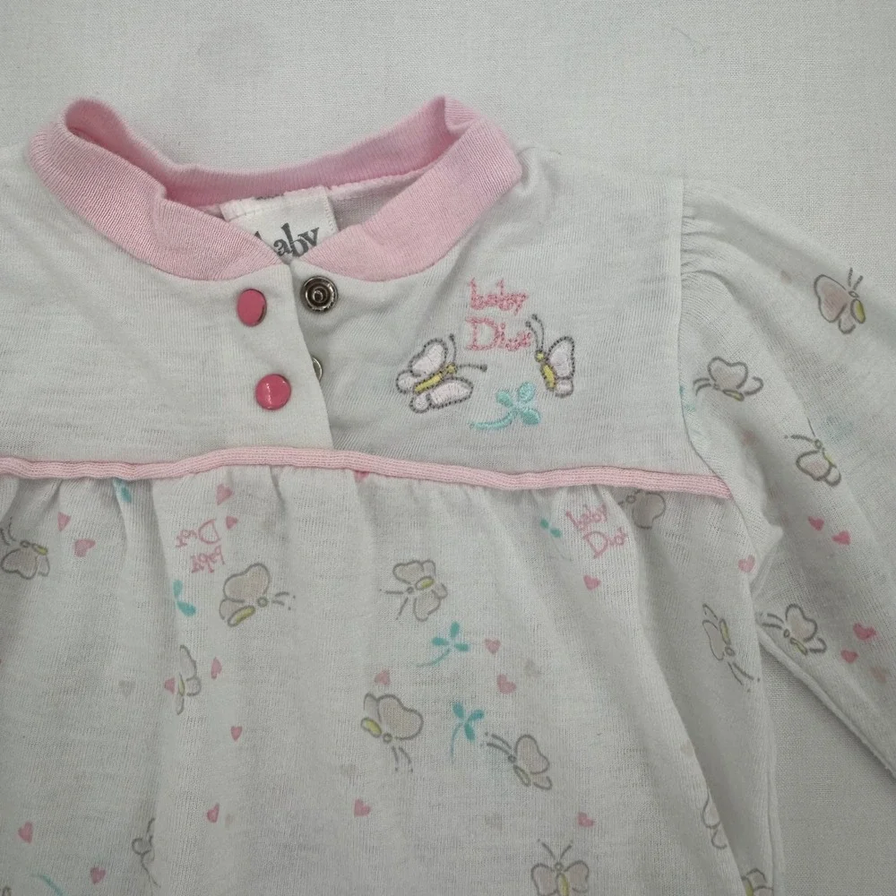Baby Dior Vintage Pink Butterfly Sleeper Gown Layette 0-3 Months Embroidered